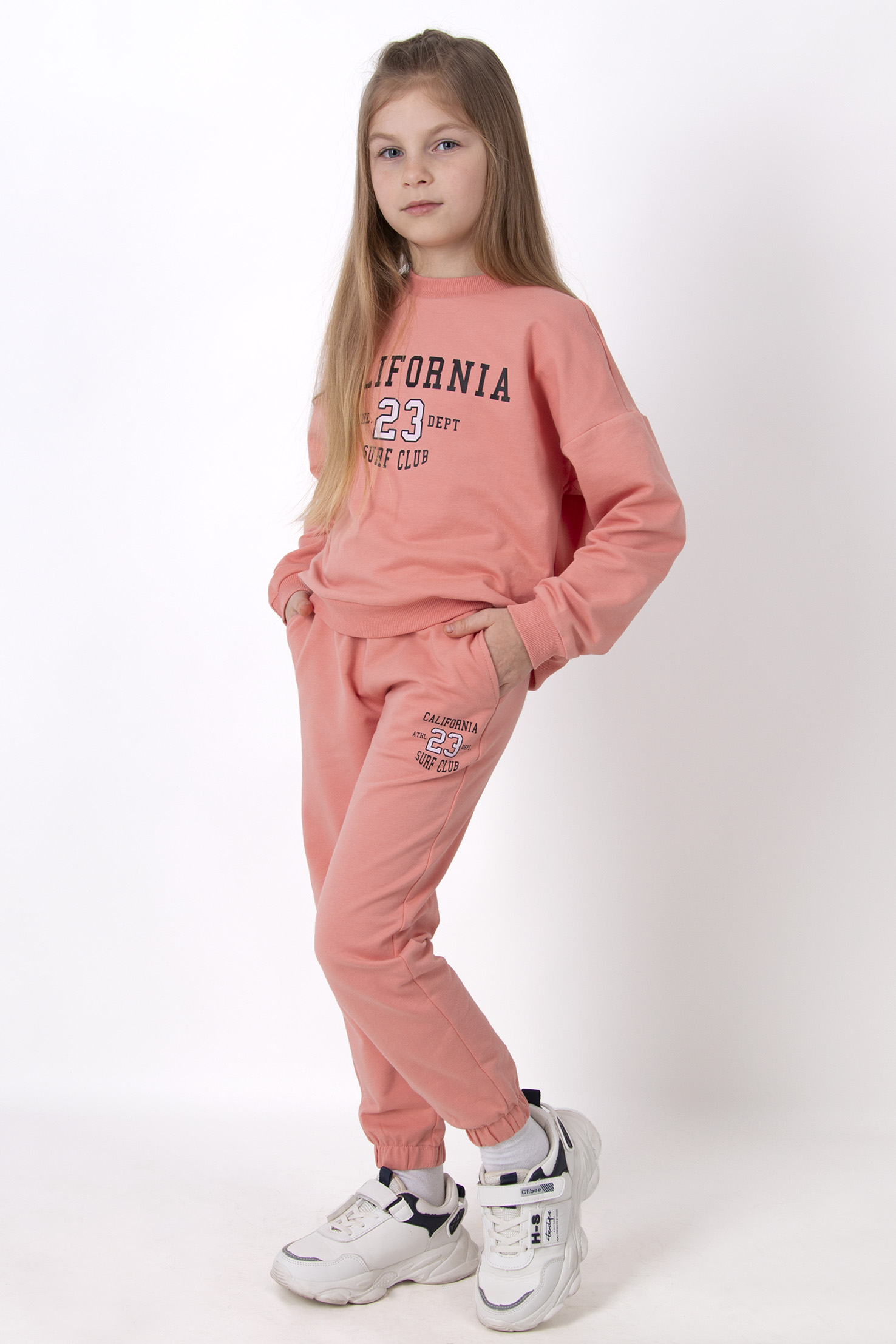 Костюм двухнитка для девочки персиковый Mevis 4569/к