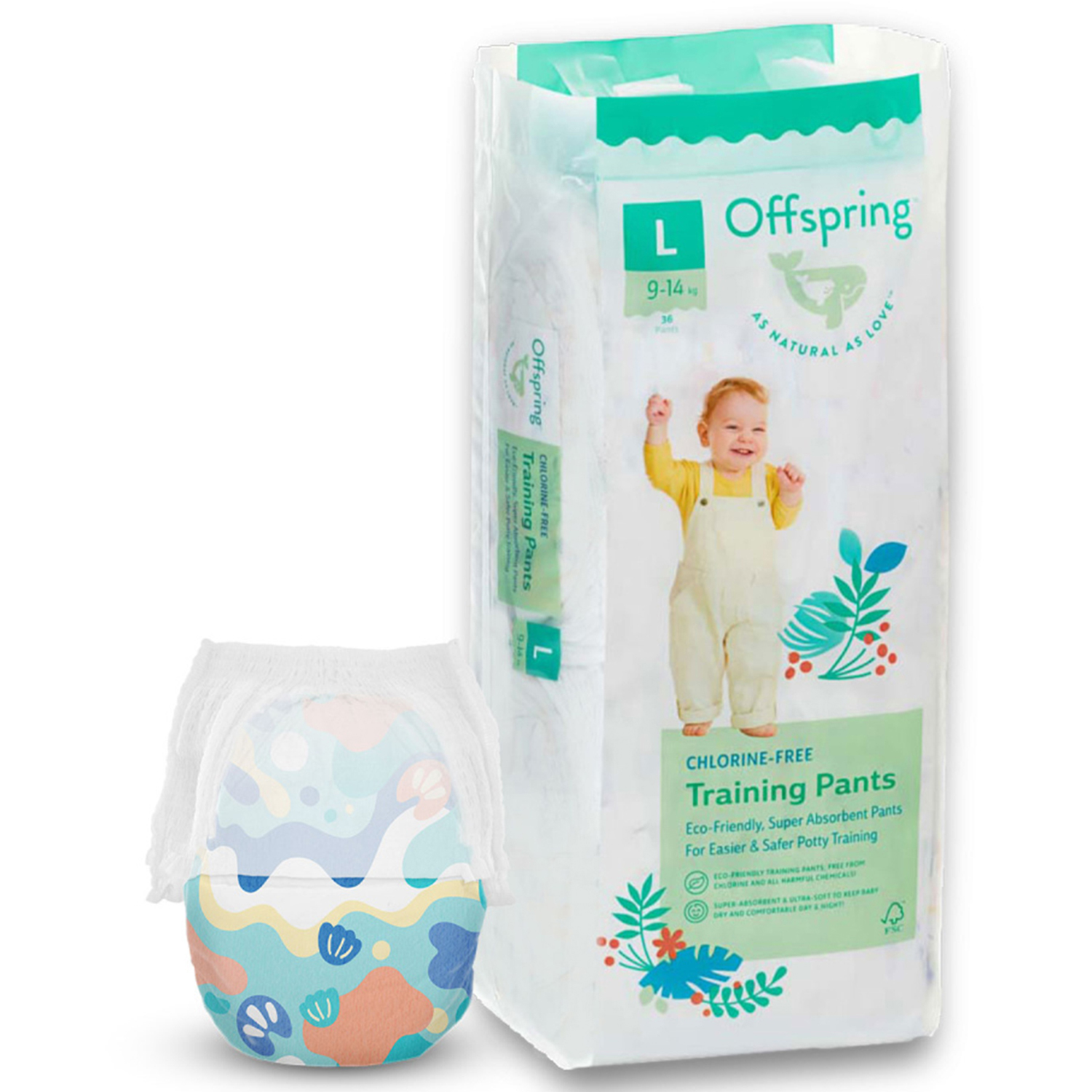 Подгузники трусиками 36 штук, на вес 9-14 кг  Унисекс Offspring 36P-AQT/Підводний світ