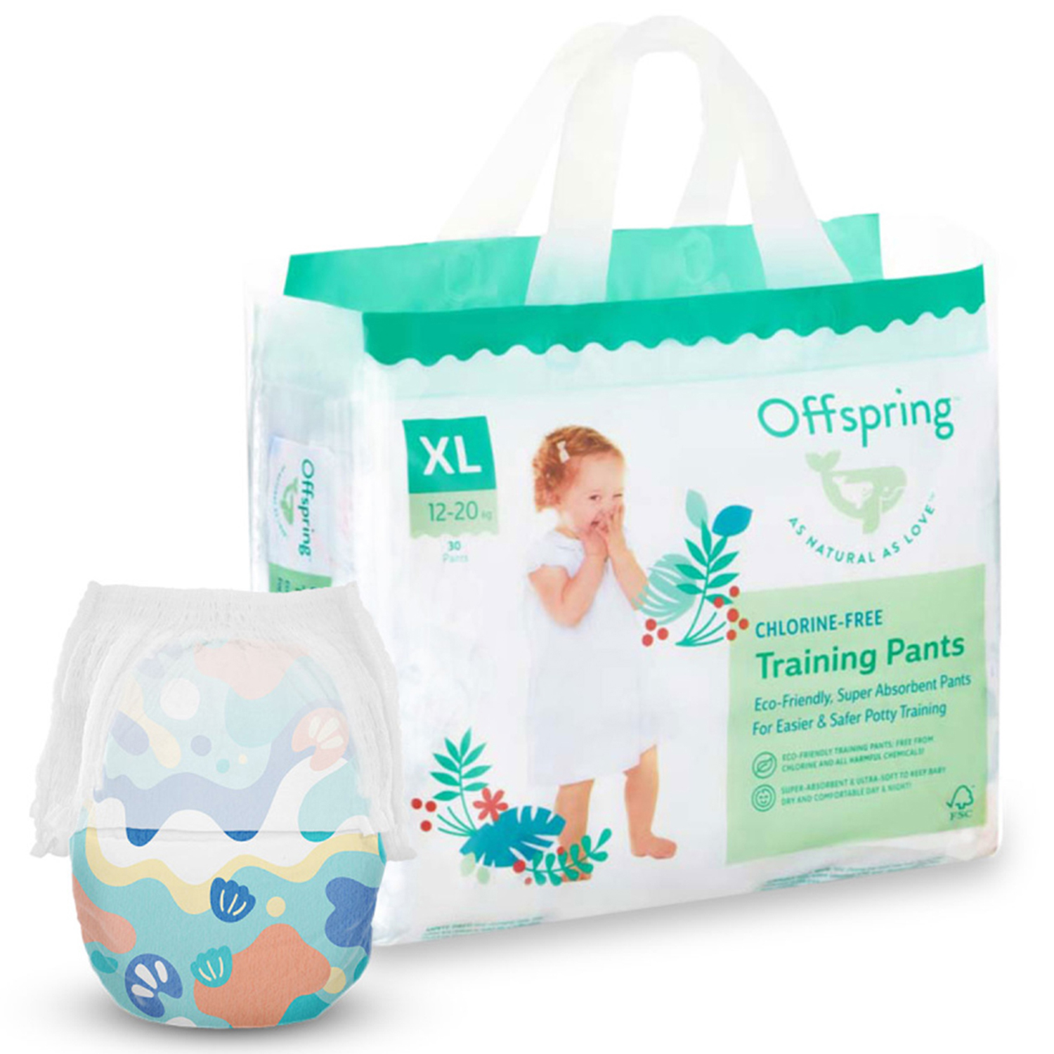 Подгузники трусиками 30 штук, на вес 12-20 кг  Унисекс Offspring 30P-AQT/Підводний світ
