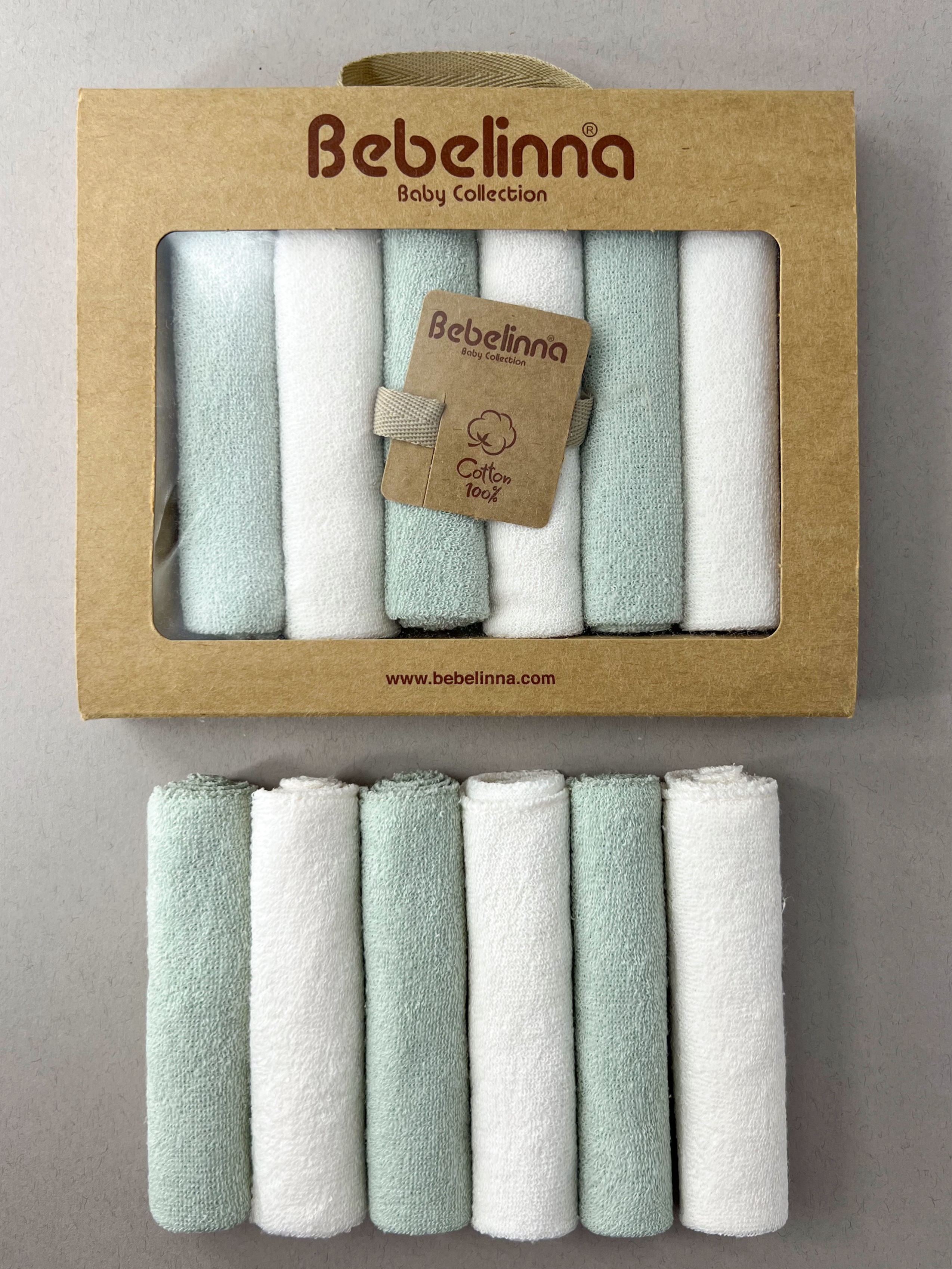 Носовой платочек махровый набор 6 шт для девочки цветной Bebelinna 4826/мят