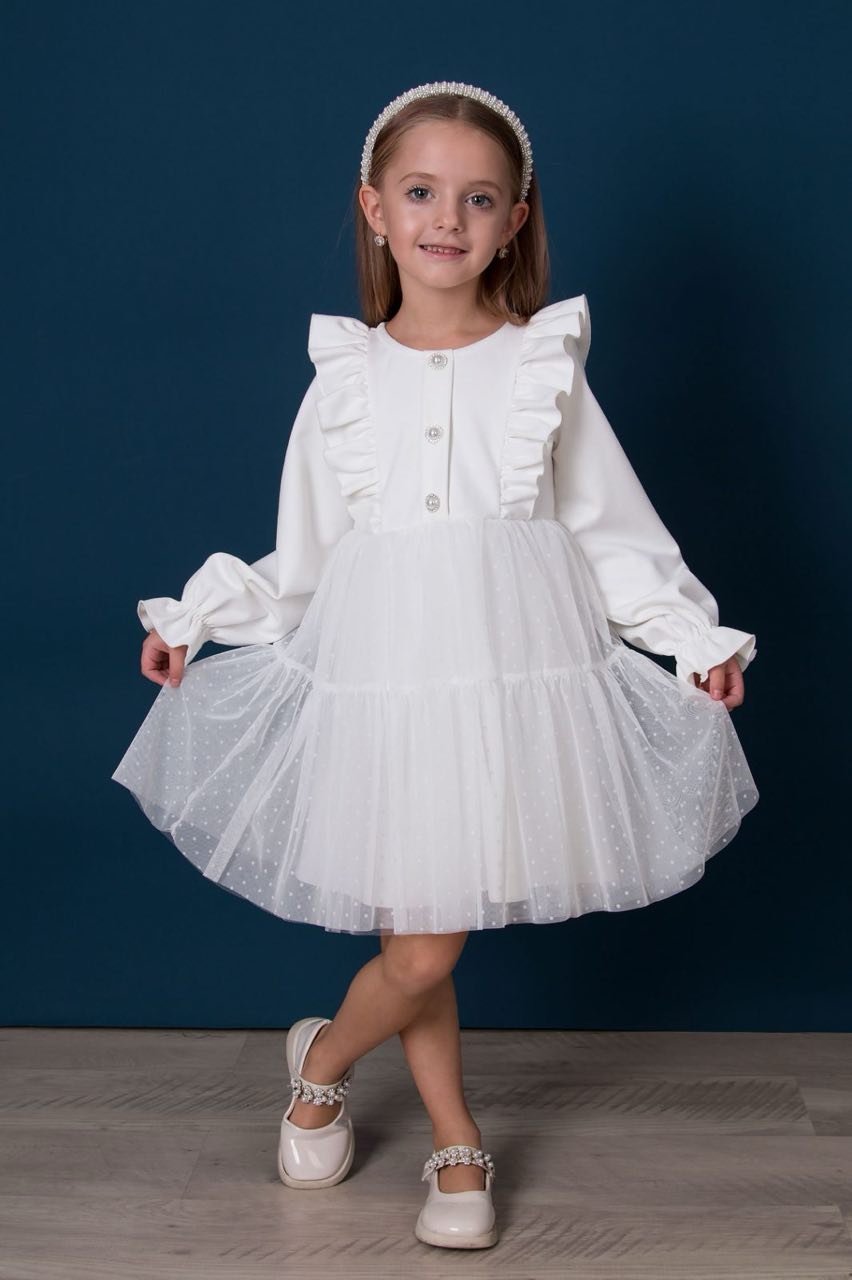 Платье праздничное для девочки молочный Mevis 5635-01