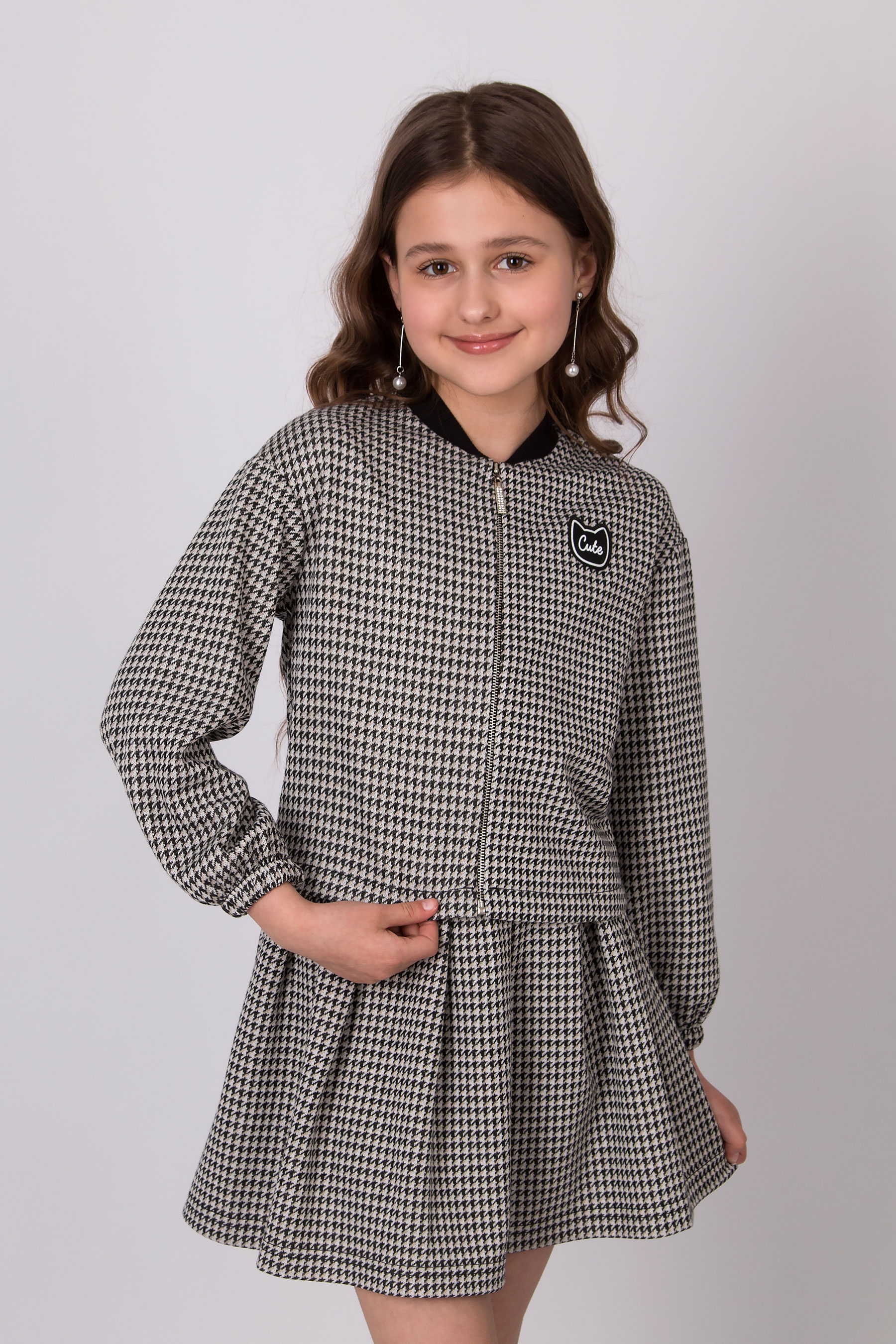 Костюм с юбкой для девочки чорно-бежевий Mevis 5778-03