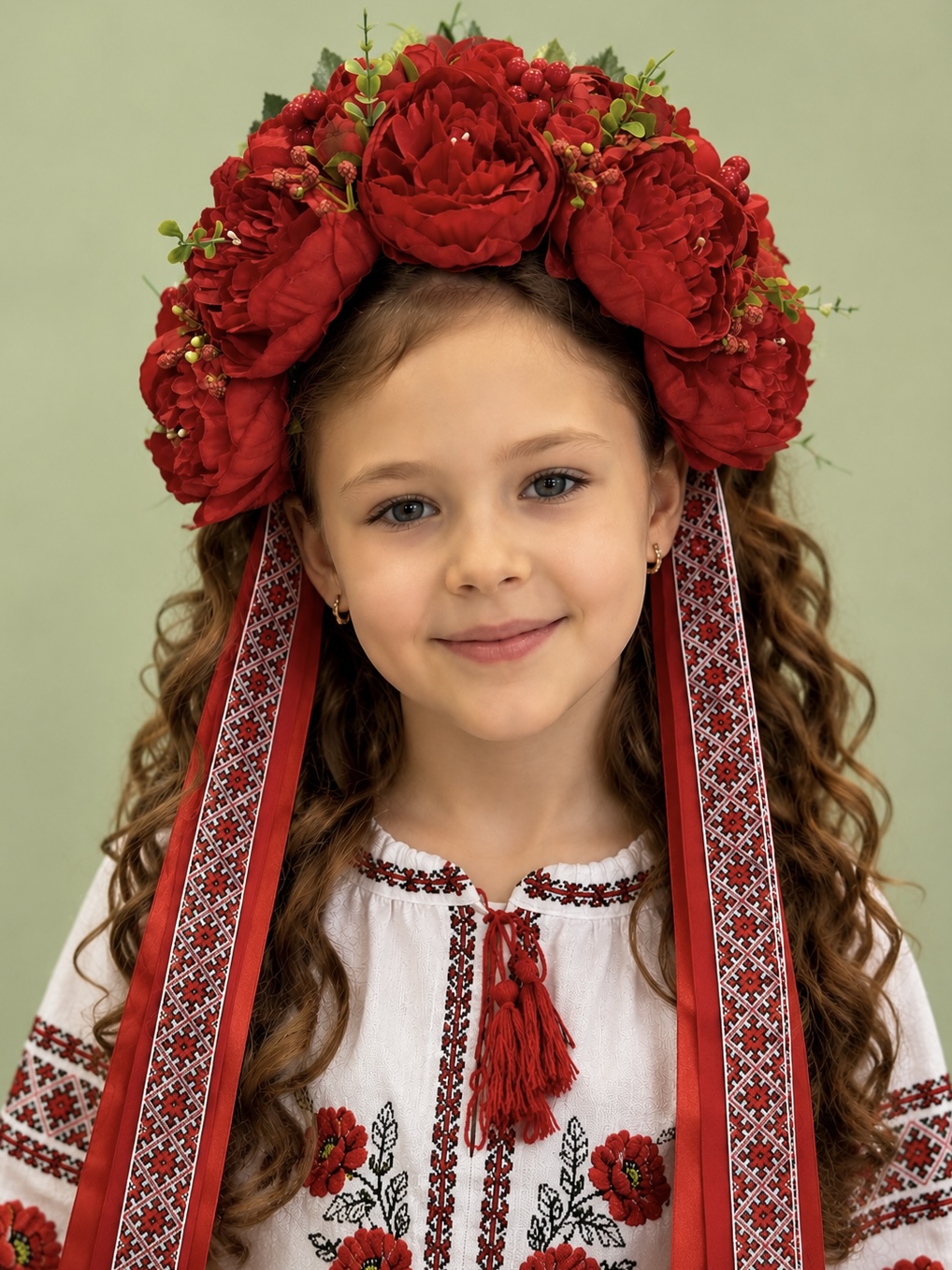 Ободок с лентами 1 шт для девочки Україна червона/Півонія